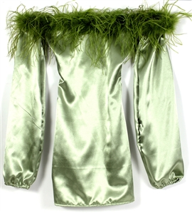 Miley Cyrus Worn Mint Green Dress with Feathers