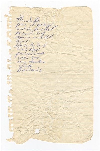 Bruce Springsteen Stage Used Handwritten Setlist Circa 1985 (Beckett)