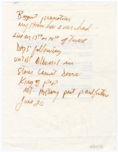 Michael Jackson Incredible Handwritten Note From 4/20/1995 Regarding the Promotion of the “HIStory" Album - References Himself As “King of Pop" (REAL)