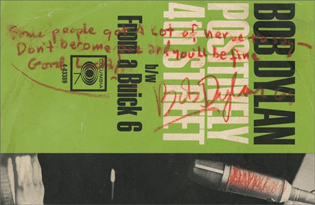 Bob Dylan Handwritten and Signed Lyrics to Positively 4th Street On The Original 45 Record Cover