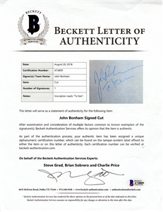 John Bonham Signed Cut (Beckett)