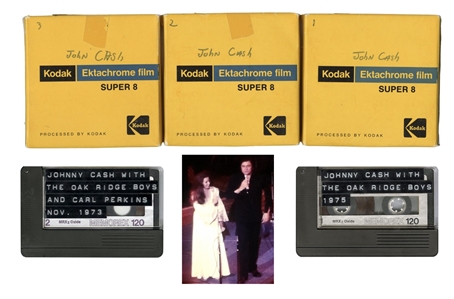 Johnny Cash Original Unreleased 1975 Concert 8 MM Master Video Reels (3) With Johnny Cash & Carl Perkins Nov 1973 Hilton Las Vegas 120 Minute Audio Tape & Feb 1975 Las Vegas Hilton 120 Minute Tape