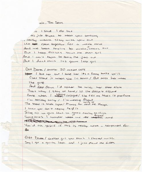 Drake Original “Love And Gunz" Handwritten Working Lyrics (Beckett)