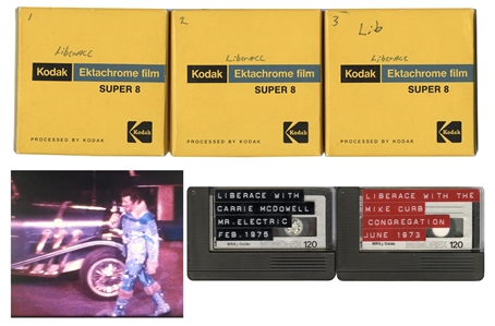 Liberace Original Unreleased 1970s Concert 8 MM Master Video Reels (3) With February 1975 Hilton Las Vegas Concert 120 Minute Audio Tape & June 1973 Concert 120 Minute Audio Tape