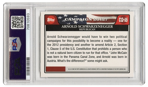 2008 Topps Arnold Schwarzenegger Campaign Card (PSA MINT 9)