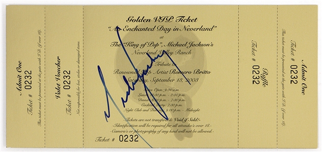Michael Jackson Signed "An Enchanted Day In Neverland" Original Golden Ticket