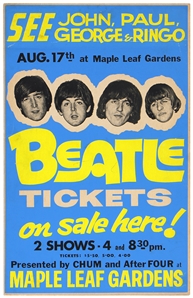 The Beatles Extremely Rare Original 1966 Toronto Maple Leaf Gardens Concert Poster - One of Two Known