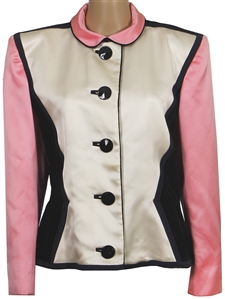 Chappell Roan Fall 1988 Yves Saint Laurent Rive Gauche Pink, Black and White Satin Colorblock Jacket Worn For First Grammys Appearance!