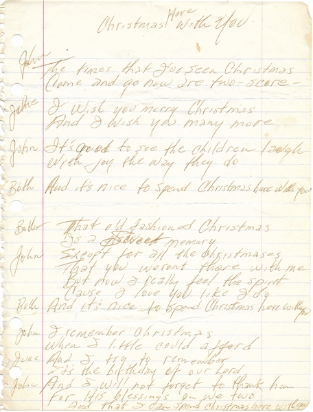 Johnny Cash Handwritten “Christmas With You" Lyrics