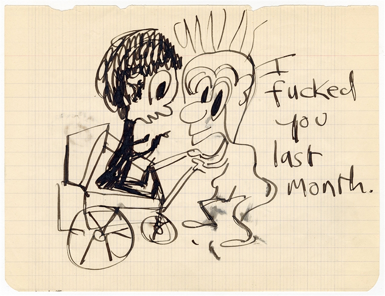 The Beatles John Lennon Incredible Hand Drawn Self-Portrait With “I F**ked You Last Month" Inscription (Astrid Kirchherr Collection & Caiazzo)