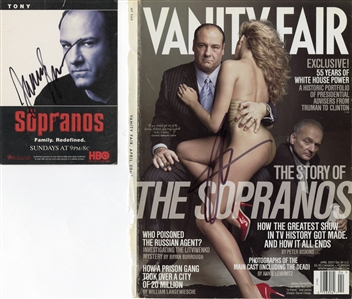James Gandolfini Signed Sopranos HBO Flyer & Vanity Fair Magazine Cover