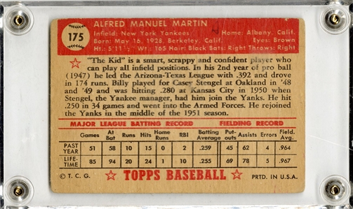 1952 Topps # 175 Billy Martin Signed Card (JSA)