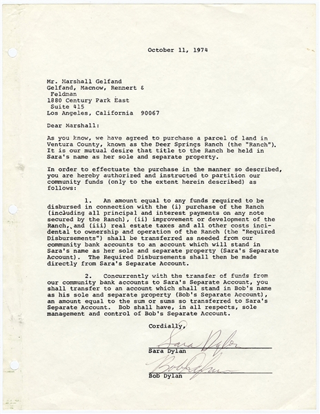 Bob Dylan & Sara Dylan Signed Land Contract (REAL)