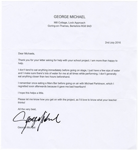 George Michael Signed Typed Letter On His Stationery About “Pre-Show Rituals" (REAL)