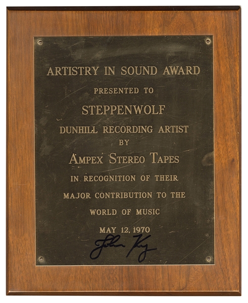 John Kay Signed Steppenwolf “Artistry in Sound Award"
