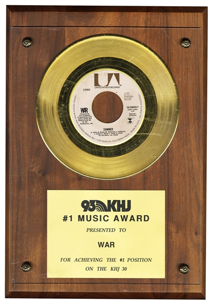 WAR Gold Record Award (93 KHJ #1 Music Award) ex. Dick Clark Collection