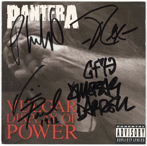 Pantera Signed "Vulgar Display Of Power" CD Cover with Full "Dimebag Darrell" Signature (JSA)