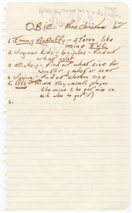 Bruce Springsteen Handwritten Christmas List to Assistant Obie - Referring To Himself As “Boss" (Beckett)