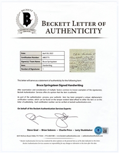 Bruce Springsteen Handwritten Christmas List to Assistant Obie - Referring To Himself As “Boss (Beckett)