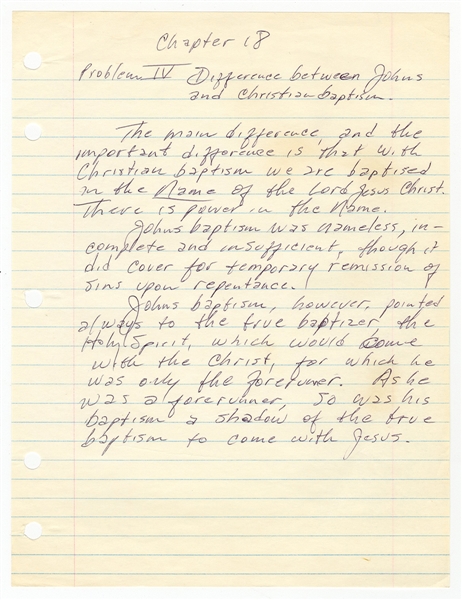 Johnny Cash Handwritten Chapter 18 Notes - Difference Between Johns & Christians Baptism