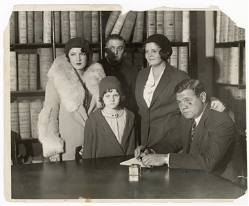 Babe Ruth Signs Adoption Papers For His Children Dorothy and Julia Type 1 Photograph (1930) 