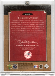 2001 Upper Deck Legends Legendary Game Jersey #JMM Mickey Mantle Uniform SP /245
