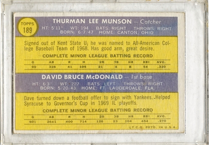 1970 Topps Thurman Munson Rookie #189