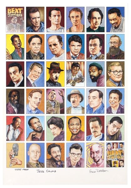 Jesse Crumb and Erica Detlefsen Signed “Beat Characters" Uncut “Artist Proof" Trading Card Sheet
