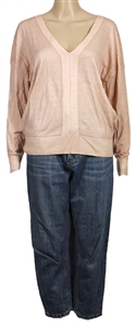Lady Gaga 2021 “House of Gucci" Screen Worn Pink V Neck Jumper & Jeans